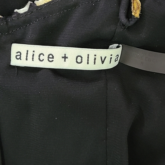 Alice + Olivia Fabiola Black Silk Blend Floral Asymmetric Dress Women's Size 8 - Picture 13 of 16